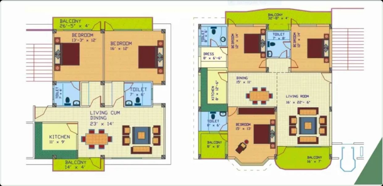 South Enclave 2 BHK Floor Plan